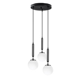 Opviq 11465 Lámpara de Araña Moderna, Metálica y de Cristal con Estilos Industrial y Escandinavo, Altura Ajustable, Blanco/Negro
